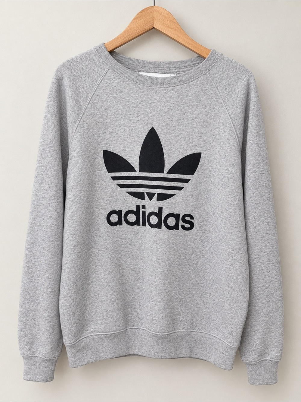 adidas Light Gray Crewneck Sweatshirt with Black Trefoil